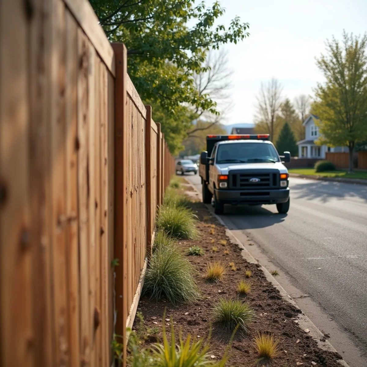 Shattered cedar privacy fence with impact damage and fractured rails from vehicle collision