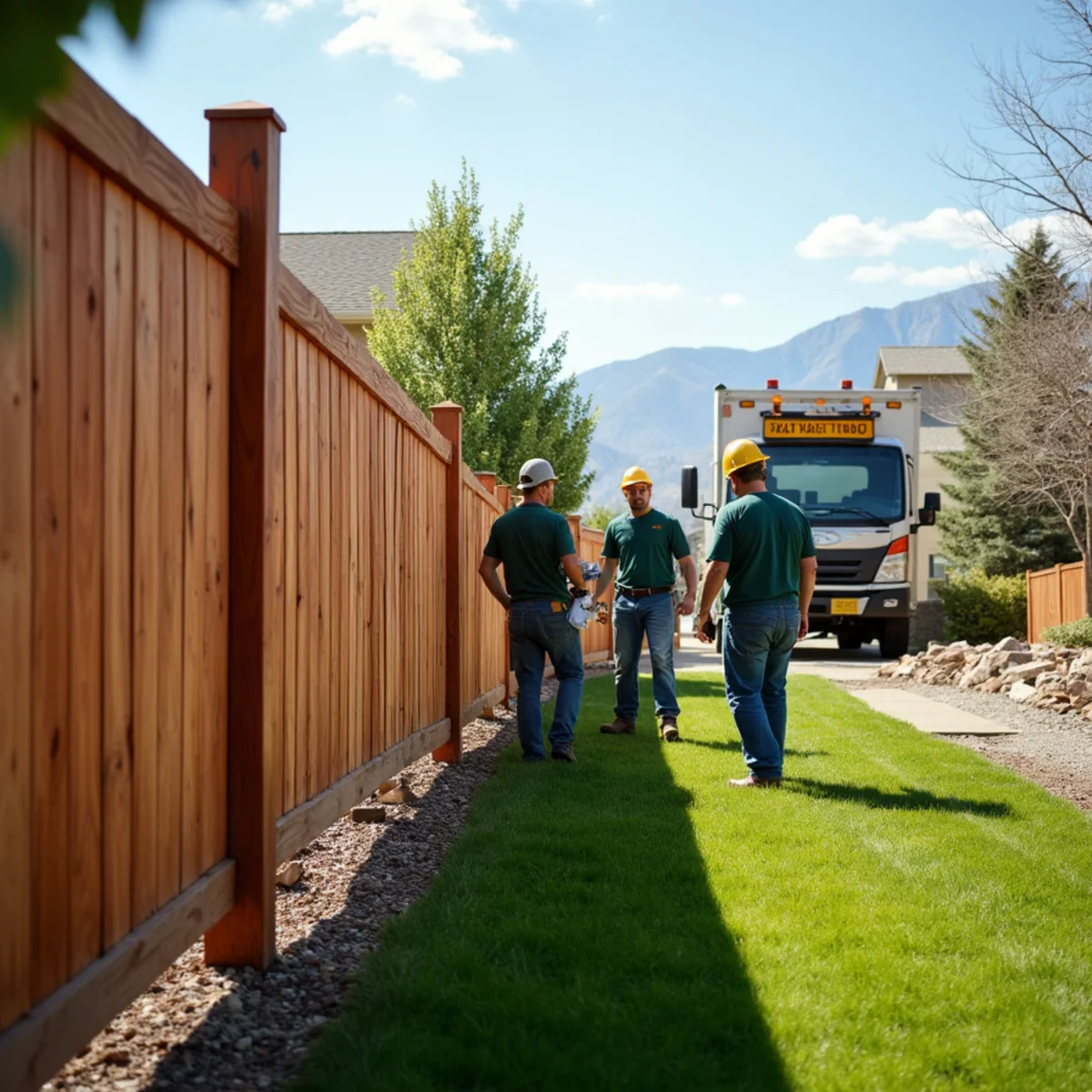 Cedar fence blown down across lawn by Colorado Springs downslope Chinook windstorm
