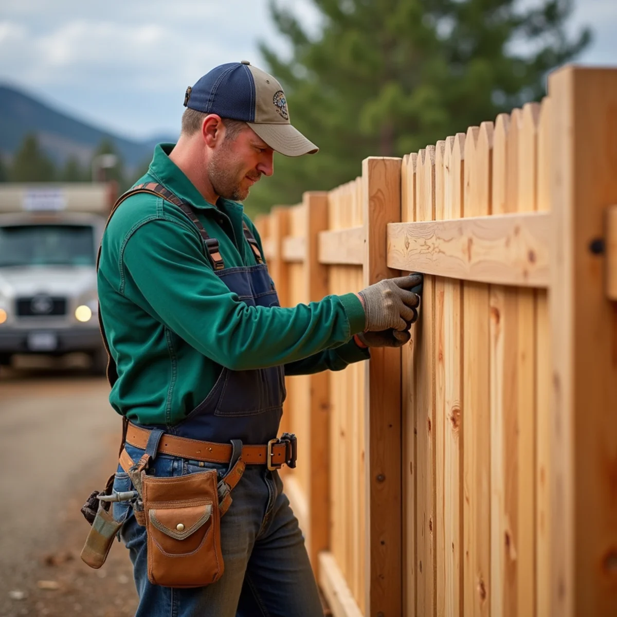Installing new Western Red Cedar replacement picket aligned with existing fence run