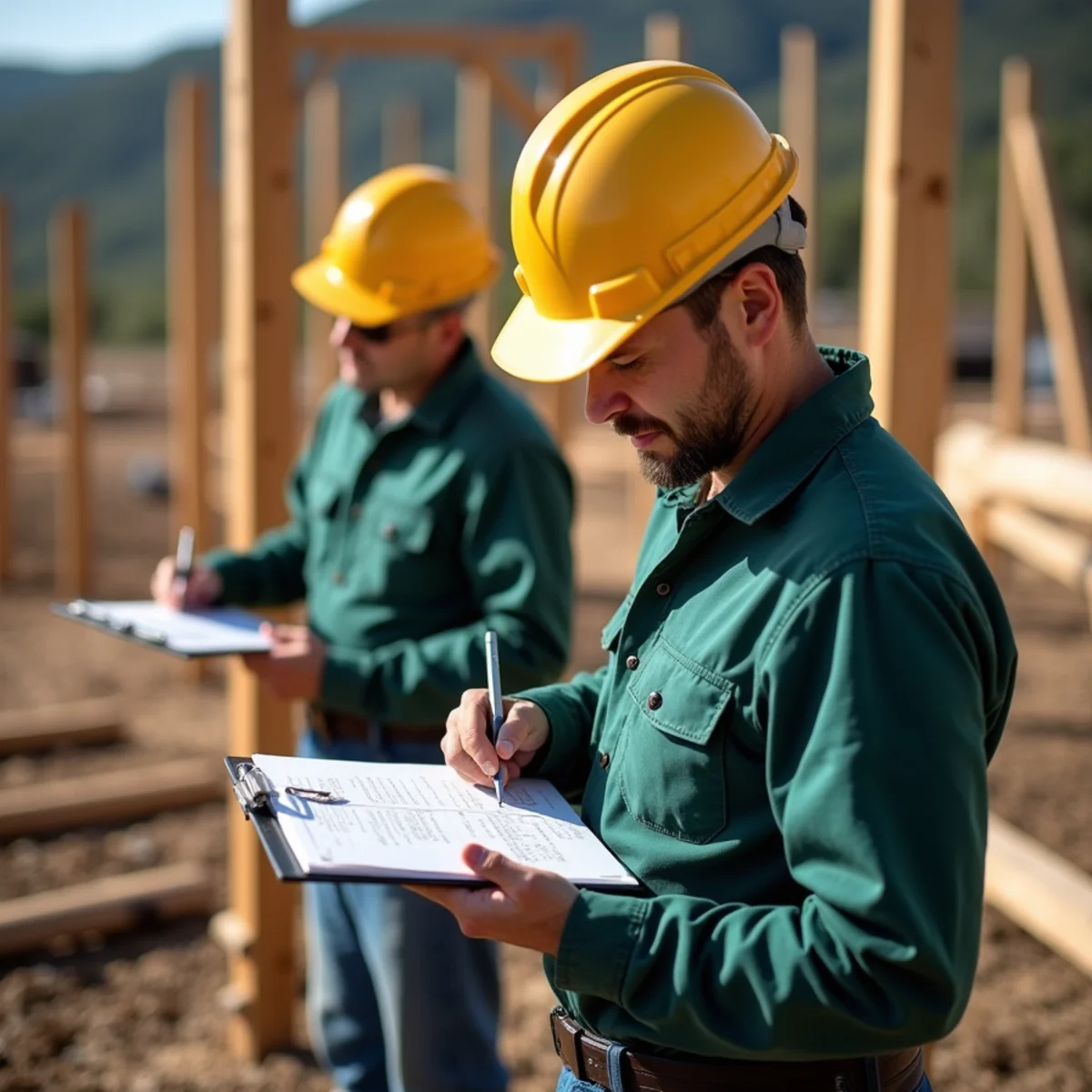 Field inspection documentation of fence post footing depth and lumber dimensions