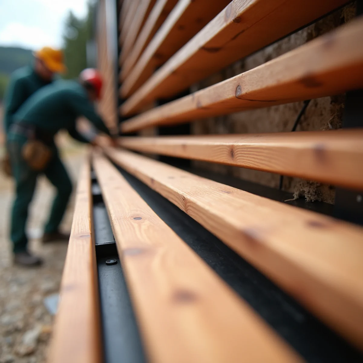 Horizontal cedar fence slats with uniform half-inch shadow reveal spacing