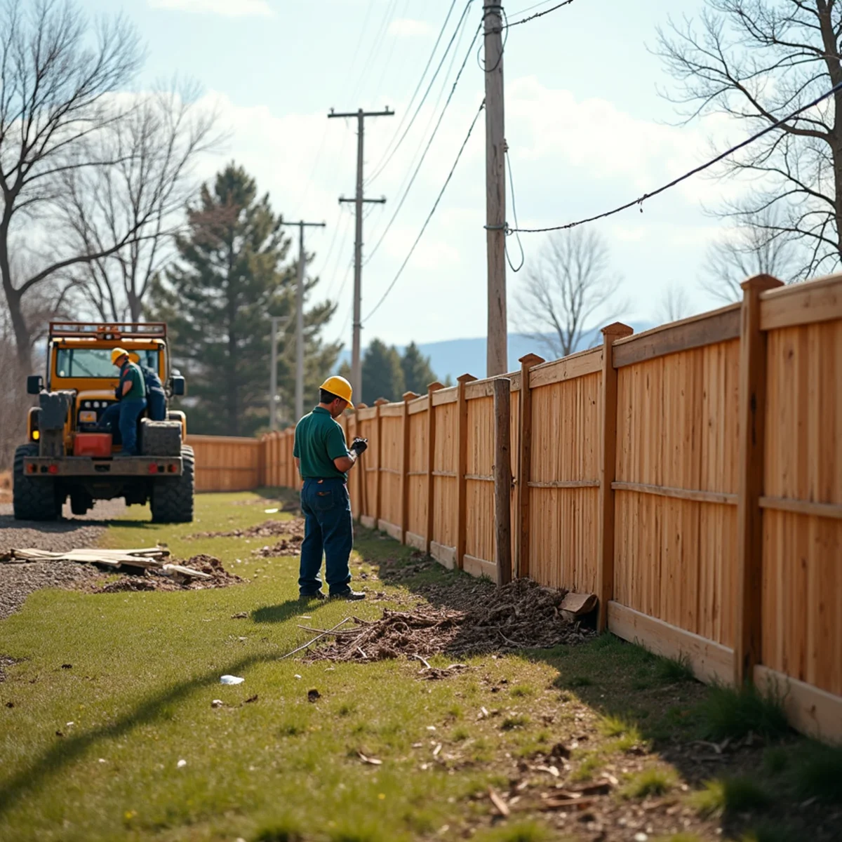 Wood privacy fence blown down at 45-degree angle after high windstorm
