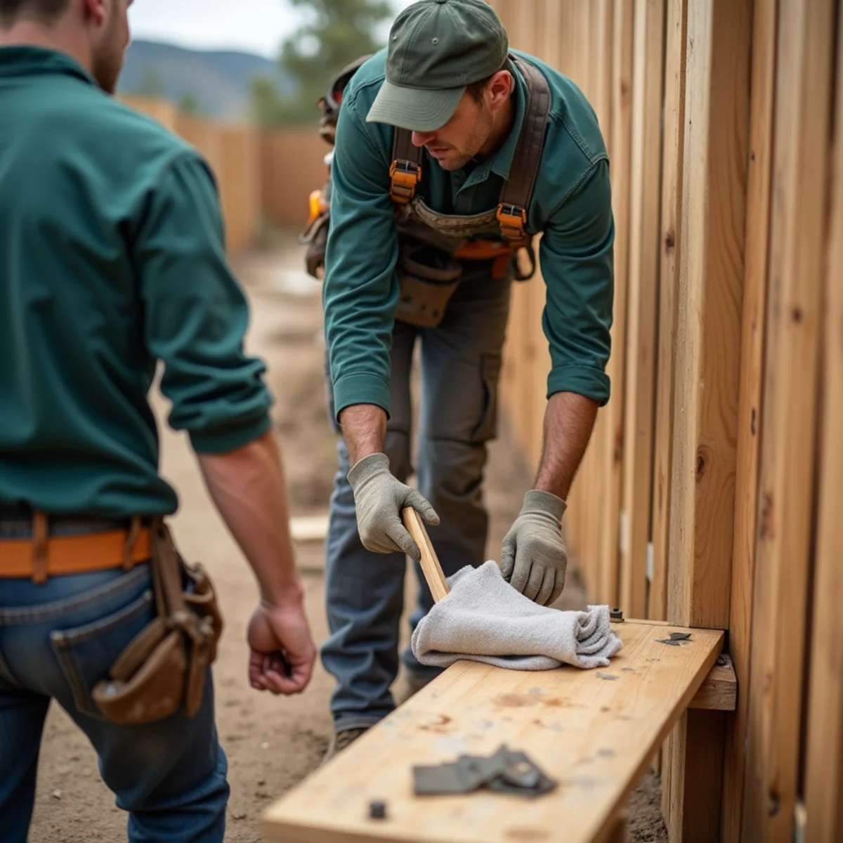 Temporary triangular timber bracing securing downed fence panels