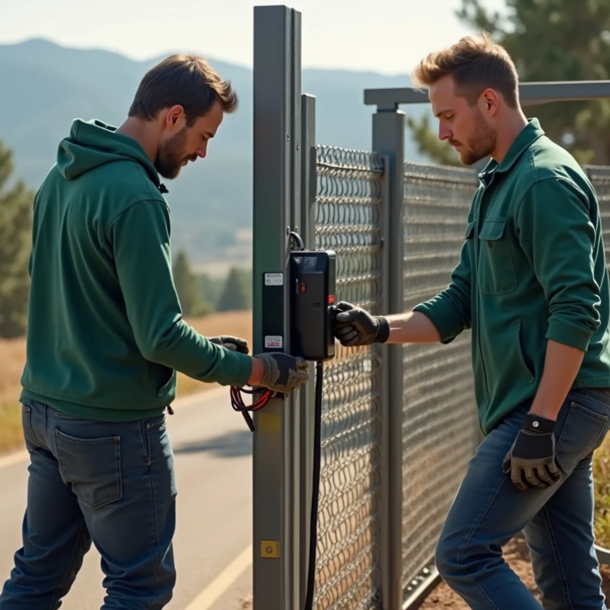 Electric linear actuator arm mounted to automated driveway gate