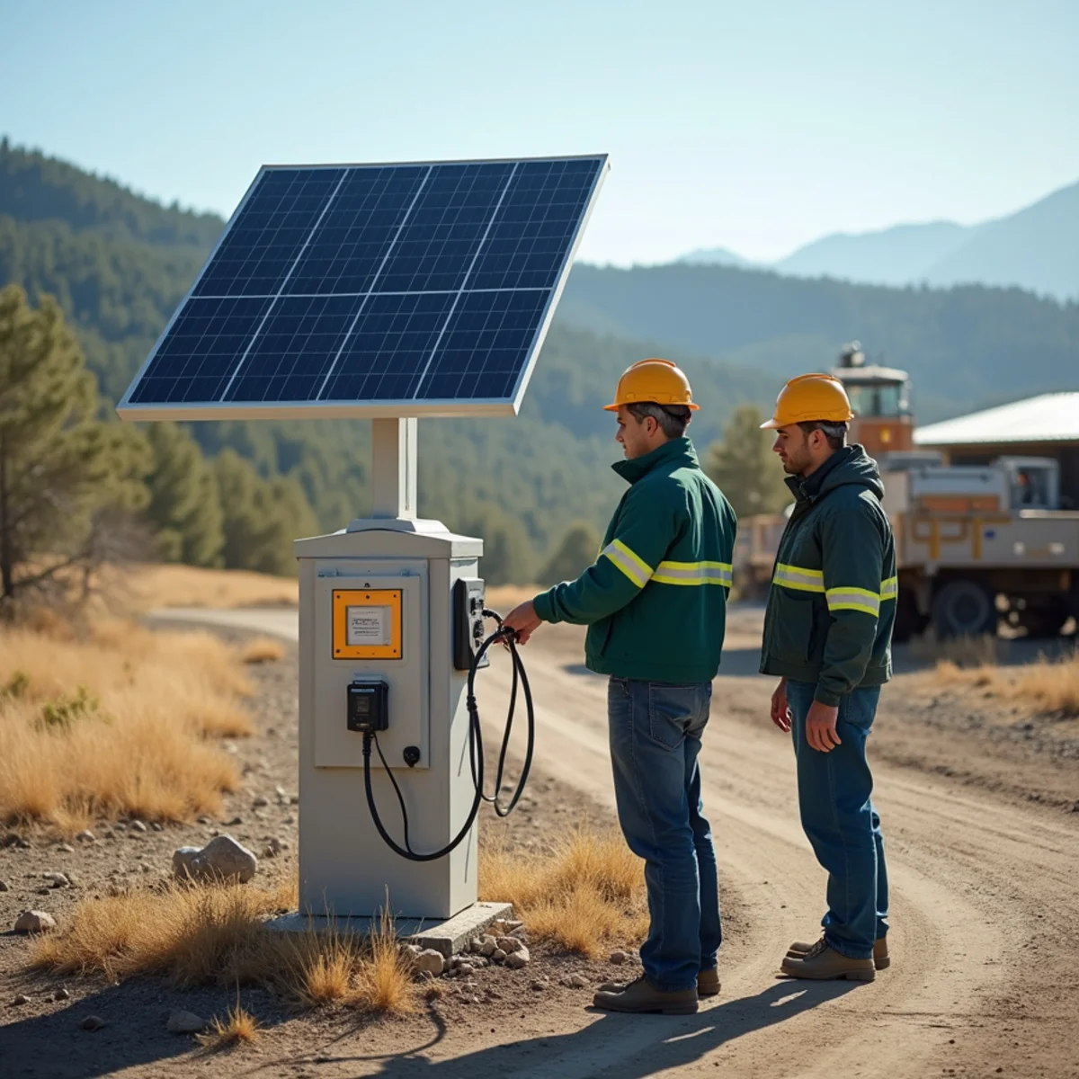 Solar panel charging station for rural automatic driveway gate operator