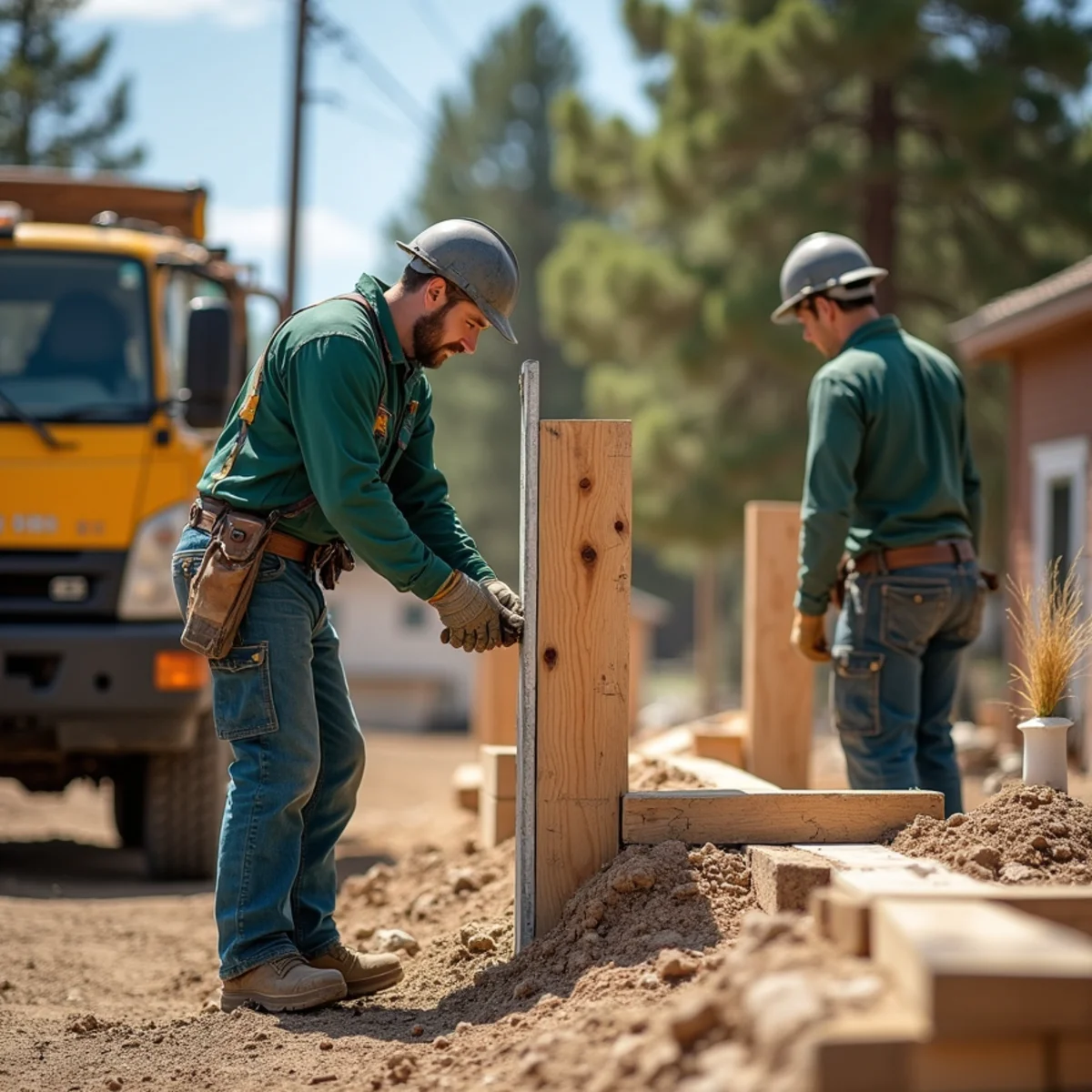 Heavy 6x6 cedar hinge post anchored in 36-inch concrete footing