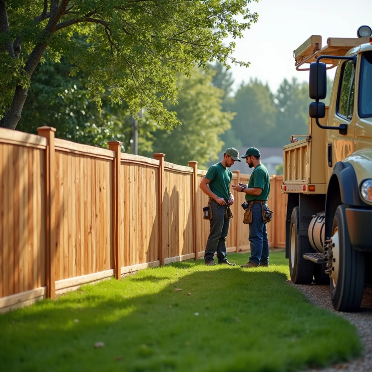 Finished residential Western Red Cedar privacy fence enclosing suburban yard