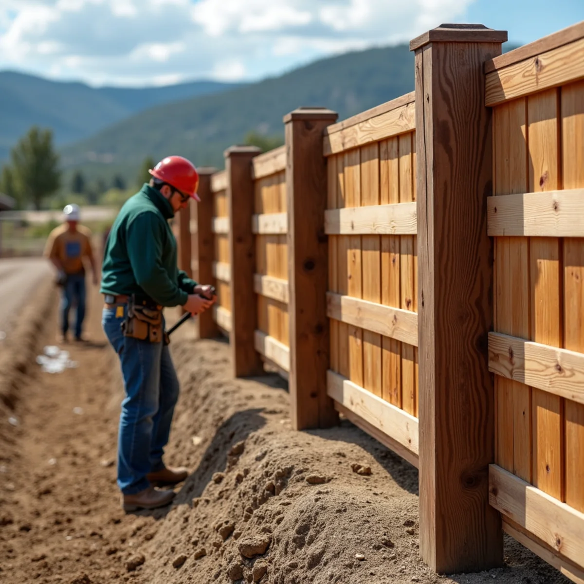 Stepped fence panels maintaining uniform height across steep property slope