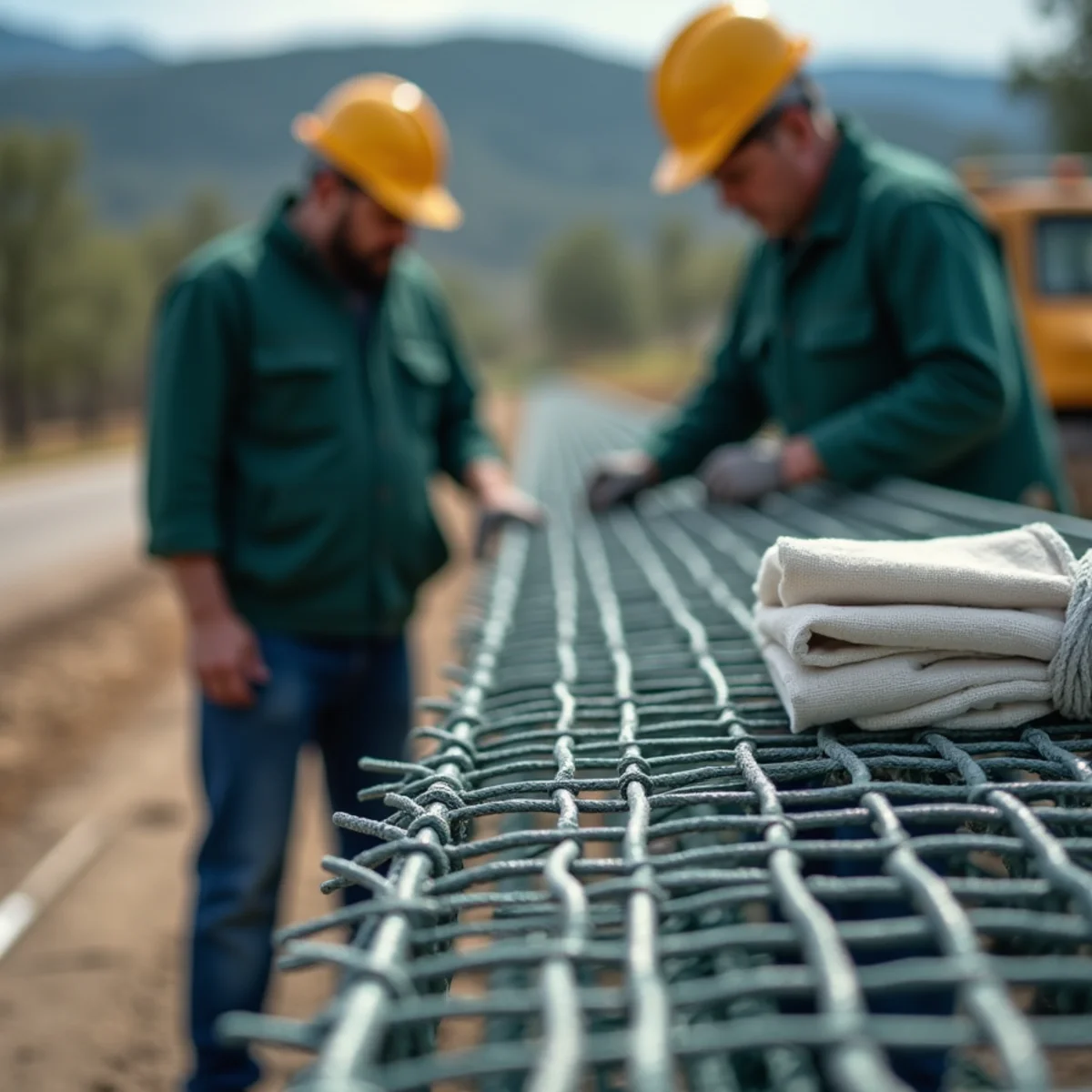 High-tensile fixed-knot wire mesh with impact-absorbing tension crimps