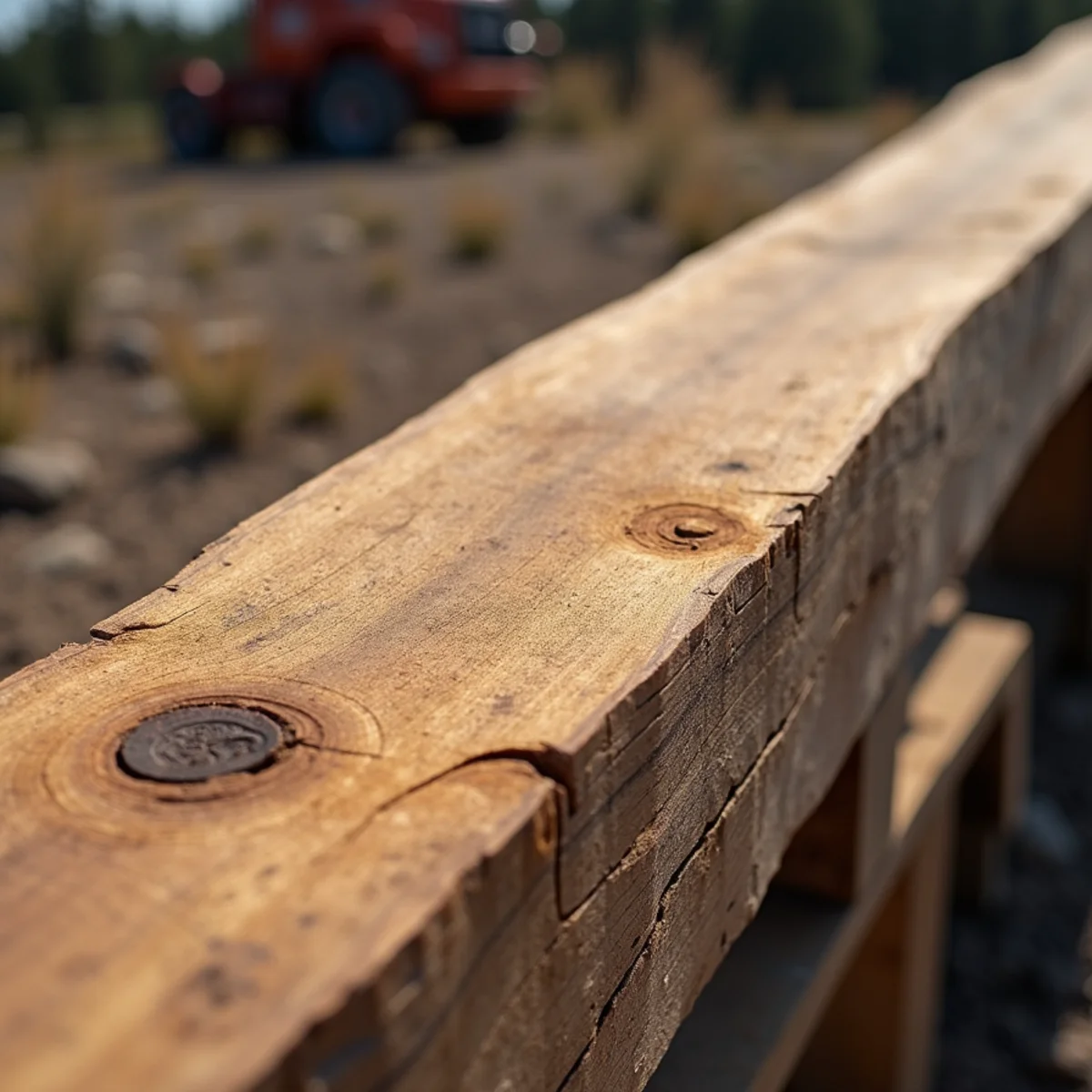 Close-up of rustic hand-split cedar texture on rough-hewn fence rail