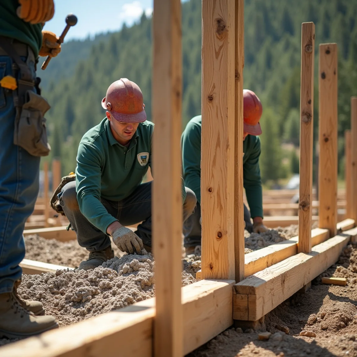 Reinforced cedar fence framing anchored against mountain canyon wind gusts