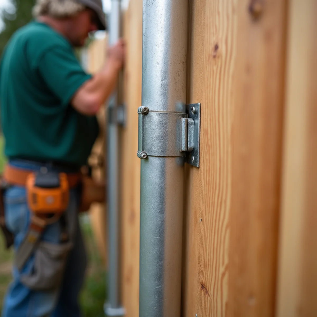 Concealed steel PostMaster post providing lateral shear strength behind cedar fence